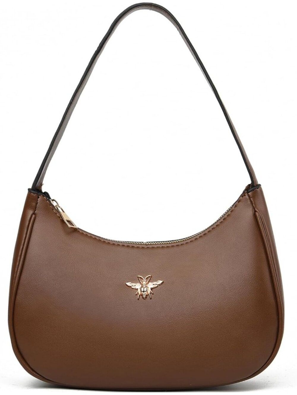 Women's Coffee Leather Small Stylish Retro Zipper Classic Clutch Hobo Tote Bags